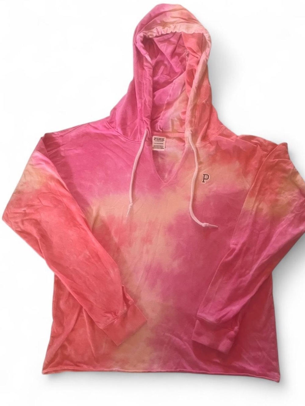 PINK Victoria's Secret Pink & Peach Tie-Dye V-Neck Hoodie
